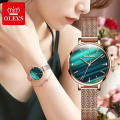 OLEVS, hermoso Mini reloj de pulsera de cuarzo para mujer, relojes de acero para mujer, relojes ultrafinos de malla de acero dorado y azul zafiro para vestirse